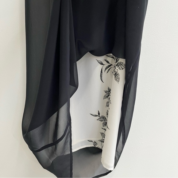 Vintage Y2K Express Sheer Mesh Overlay Black White Floral Maxi Dress Bias Cut - Picture 5 of 10